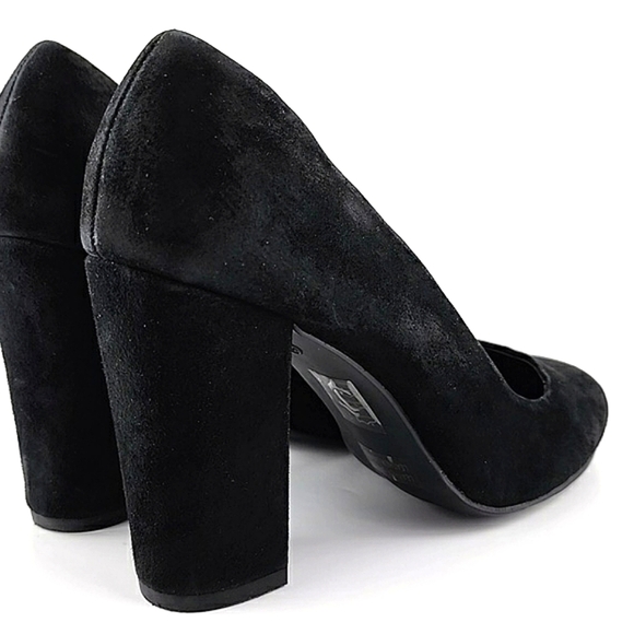 Le Chateau Flex Dressy Slip On Black Suede Pump Round Toe 4" Block  Heel Sz 38/8 - Picture 6 of 15